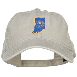 e4Hats.com Indiana State Flag Map Embroidered Washed Cap - Stone OSFM