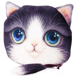 Fluffy Money Purse / Wallet / Coin Pouch for young Girls and Ladies with cute Cats Theme (Animal Print Design), sweet Cat-Ears and Soft Tail (Colour: Grey)