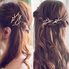 Zeshimb Boho Antlers Hair Clip Barrette Christmas Hair Cilps Bobby Pins Gold Antlers Hair Clip Branch Leaves Hairclip Decorative Hair Accessory for Women and Girls