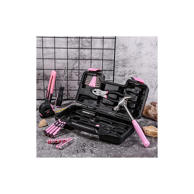 39 Piece All Purpose Basic Household Pink Tool Kit for