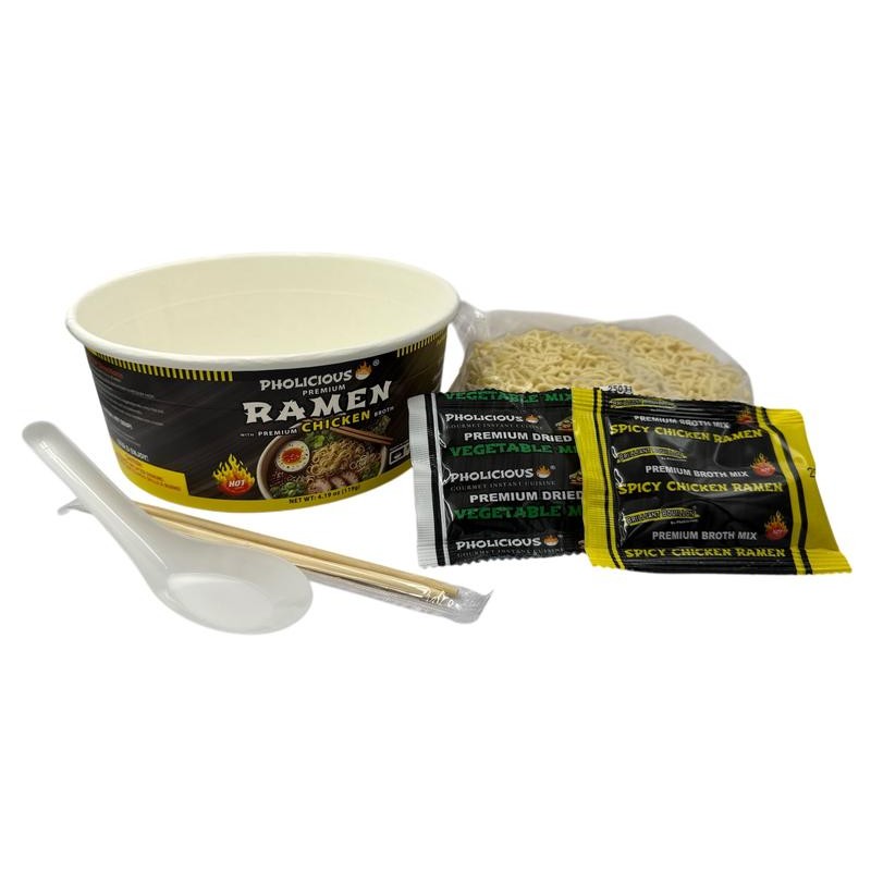PhoLicious Spicy CHICKEN Premium Ramen, Instant, PhoLicious Brand, 4 Pack