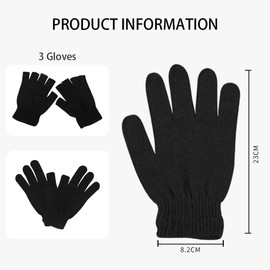 COYUN 3 Pairs of Half Finger Gloves, Full Finger Gloves, Men's Fingerless, Thermal Fingerless Gloves - Women and Men Knitted Soft Fluffy Touchscreen Winter Gloves