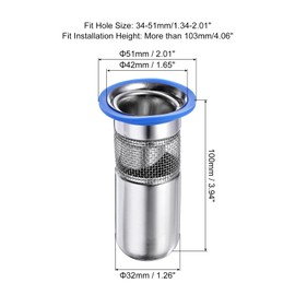 sourcing map Shower Floor Drain Odor Preventer, 100 x 42mm/3.9" x 1.6" One Way Drain Valve Sewer Core Stainless Steel Floor Drain Anti-Odor Plugs for Bathroom Kitchen Balcony