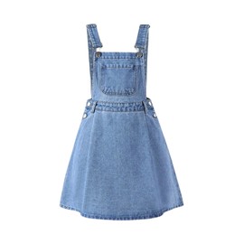 SHENHE Girl's Denim Overall Dress Adjustable Strap A Line Flared Cute Jean Jumper Bib Dress Medium Wash 10Y