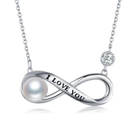 Adnix Infinity Pearl Necklace Pearl Pendant Single Pearl Necklace Sterling Silver Infinity Necklaces for Women