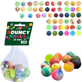 FSseries 35 Small Bouncy Balls for Kids Party Bags, 25mm Rubber Ball kids party bag fillers, High Bounce raffle prizes, Durable Fun lucky dip prizes for kids (PACK OF 35)