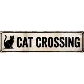 Funny Metal Warning Cat Crossing Tin Signs Wall Decor Man Cave Bar Novelty Gift Animals Kitten 4x16 in