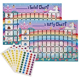 Amonev Unicorn Potty Training Reward Chart and Toilet Training Reward Chart for Boys and Girls Toddlers Twin Pack with 225 Star Stickers Included