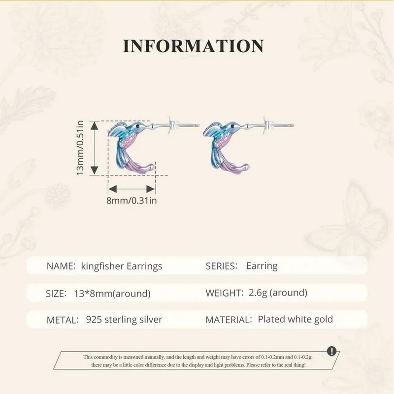 PAHALA 925 Sterling Silver Rainbow Kingfisher Stud CZ Elegant Earrings