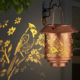 Mother Day Gifts for Mom,Outdoor Hanging Solar Lantern Waterproof Outside Metal Openwork Cardinal Pattern Landscape Lights for Porch Garden Yard Patio Pathway Decor Birthday Gifts for Women