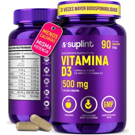 Vitamina D3 400 UI (10µg) con Harina de Arroz – Suplemento Vegano para Huesos, Músculos, Dientes e Inmunidad – Cápsulas de Vitamina D3 Natural – Sin OGM, Sin Gluten – 90 Cápsulas