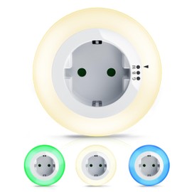 Brandson - Night light for the socket - LED night lamp with twilight sensor and brightness sensor - Auto ON OFF - Orientation light with 3 light colours warm white blue green - Children Adults Seniors
