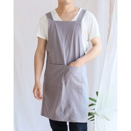 losofar Women Men Cotton/Linen Japanese Style Cross Back Aprons Pinafore Dress with Two Pockets for Cooking, Housewarming, Daily Chores(grey, 24×27.6inch)