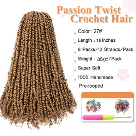 Umylar Passion Twist Hair 18 Inch 8 Packs Pre-twisted Passion Twist Crochet Hair Bohemian Braids Pre-looped Crochet Hair For Women Synthetic Hair Extension (18 Inch (Pack of 8), 27#)
