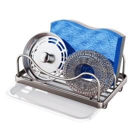 Consumest Sponge Holder for Kitchen Sink - Movable Sink Caddy for Countertop Organizer, 304 Stainless Steel Sponge Holder with Detachable Drip Tray for Kitchen Accessories, Sand Nickel