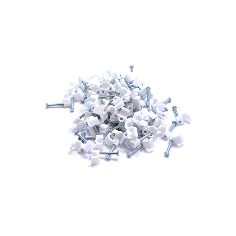 Nartel® Round Cable Clip, 3.5mm - White, Telephone Cable, Pack
