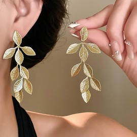 Gold Leaf Earrings Long Leaf Studs Dangle Flower Earrings for Women Gold Boho Jewelry Unique Plant Jewelry for Women Trendy