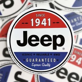 Jeep Since 1941 Red White and Blue Logo Vinyl Sticker (4" Circle)