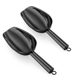 Leonyo 2 Pack Metal Ice Scoop, 6oz Stainless Steel Ice Scoop for Freezer, Reusable Small Food Scooper for Ice Cube Machine Buckets, Wedding, Bar Party, Store Flour, Dog – Black
