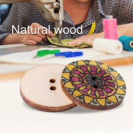 Akozon 100 piezas de botones de madera vintage de patrón mixto con 2 agujeros para manualidades de costura decorativa de 25 mm