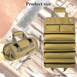 Tool Roll Up Bag, Tool Organizer Bag Tool Roll Up Bag, Heavy Duty Tool Organizer With Detachable Pouche, Portable Tools Box Storage, Detachable Tool Roll Bag for Electrician Mechanic Carpenter (Khaki)