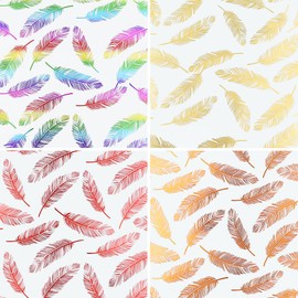 Papel de regalo para regalo, papel de regalo de cumpleaños, papel de aluminio con diseño de plumas, 4 papel de arte blanco para cumpleaños, boda, Navidad, Eid, Día de la Madre o del Padre, baby shower, despedida de soltera (4 hojas)