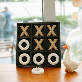 GENMOUS Wooden Tic Tac Toe Game Board for Seniors Family Indoor Game, 10.6 Inch White Rustic Giant Tic Tac Toe Coffee Table Decor, Tic Tac Toe Board Game Fun for Family Travel Outdoor Game Room Decor