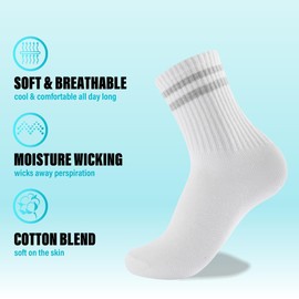 The Essentials Wardrobe Ladies TEW 6 Pack Sports Ankle Socks - UK 4-8/EU 37-42 - White - Grey Stripes