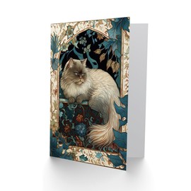 Artery8 Perched Himalayan Persian Cat Modern Art Nouveau Illustration Art Birthday Sealed Greeting Card Plus Envelope Blank inside