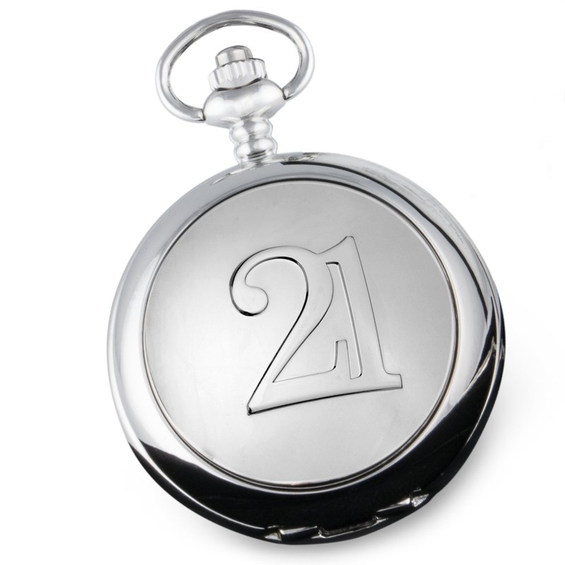 Engraved 21st Birthday 21 Feature Pocket Watch and Hip Flask