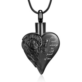 mingkejw Butterfly Heart Urn Necklace for Ashes Angel Wing Cremation Jewelry for Women Men Stainless Steel Memorial Necklaces Ash Holder for Human Pets Keepsake Jewelry for Loved Ones with Fill Tool