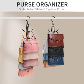 Purse Hanger for Closet, Rotatable Purse Organizer Bag Hanger Purse Hook, Space Saving Closet Organizers and Storage for Purses, Bags, Backpacks, Handbags, Black