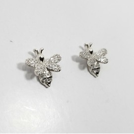 Fashion Jewelry E0640 Dainty Silver Tone Cubic Zirconia CZ Honey Bumble Bee Mini Stud Earrings