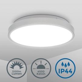 B.K.Licht - Ceiling Light for the Bathroom, Neutral White Light Colour, IP44, 12 Watt, 1200 Lumen, LED Ceiling Light, Lamp, Bathroom Lamp, Kitchen Lamp, Wet Room Light, 29 x 7 cm, Silver