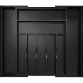 Utensil Organizer Silverware Drawer Organizer - Bamboo Expandable Cutlery Tray with Dividers for Utensil Holder Office Storage Makeup Desk Drawer Tool Organization W13.5"-19.5" x L17.5" x H2.5"(Black)