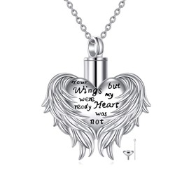 YAFEINI Angel Wings Urn Chain S925 Sterling Silver Urn Pendant Necklace for Ashes Guardian Angel Jewellery Gift for Women, Sterling Silver, No Gemstone