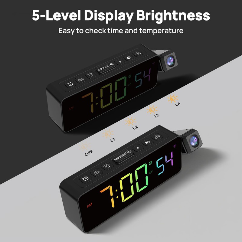 Netzu Projection Alarm Clock for Bedroom Ceiling, Small Compact Plug-in
