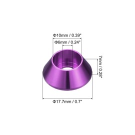 sourcing map M6 Cone Cup Countersunk Washers, 20 Pcs Anodized Aluminum Gaskets Cup Head Washer Gasket, Cup Screw Counterbore Gasket for Mechanical Accessories Parts, Purple