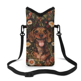 Sktodyaw Mobile Phone Bag Lightweight Small Crossbody Bag for Women Men Soft Phone Pouch Phone Sleeve with Adjustable Strap Fit Most of Smartphones, Cute Dachshund Daisy Leaves Print
