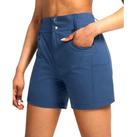 Viodia - Pantalones cortos de golf para mujer, de 5 pulgadas, con bolsillos, cintura alta, elásticos, para verano, estilo casual