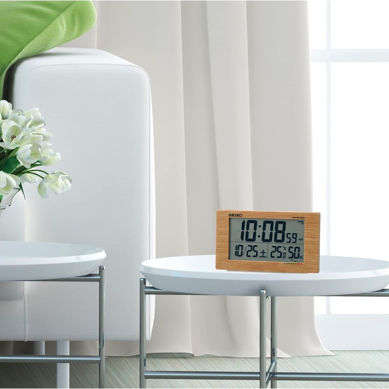 Seiko Clock Alarm Clock, Tabletop Clock, Natural, Radio, Digital, Calendar,