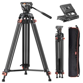 COMAN 74" Camera Tripod, Heavy Duty Video Tripod for Camera with Fluid Head and Aluminium Alloy Max Load 22.04 lbs/ 10KG for Canon Nikon DSLR Camcorder, FF16LS