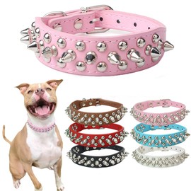 DOGGYZSTYLE Spiked Studded Rivet Leather Dog Collar for Cats Puppy Small Medium Pets(8"-10" Neck,Pink)
