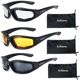 (3 PCS) Motorcycle Riding Glasses Foam Padded Eyewear Goggles UV Protection Anti-Wind Dustproof Motorcycle Sunglasses for Outdoor Activities Sports-Clear Yellow Smoke.1