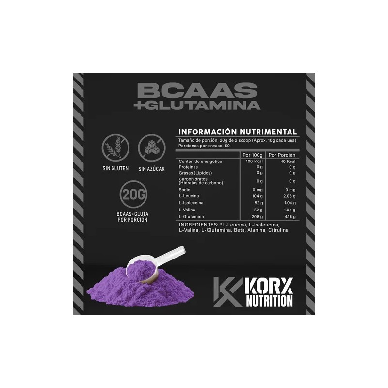 Aminoácidos Bcaas + Glutamina Orix 1kg De 50 Serv.