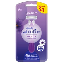 WILKINSON SWORD - My Intuition Quattro for Women| Smooth Violet Blooms | Pack of 3 + 1 Extra Disposable Razors