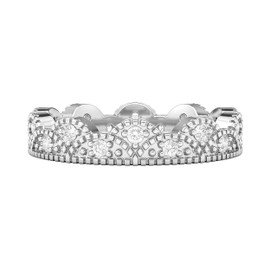 Sterling Silver Vintage Milgrain Eternity Band Simulated Diamond Ring Crown Wedding Band For Women (O)