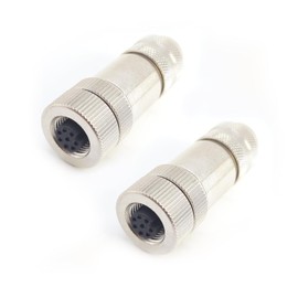 2 Pcs M12 8 Pin Female Connector, A Code Shielding Metal Shell Sensor Field Assembly Circular Connector IP67 Straight Type Adapter 60V 4A for PG7/PG9 Cable