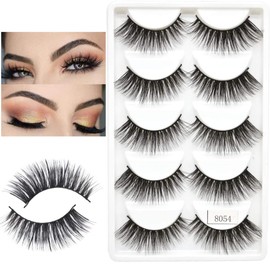 3D Mink Lashes Volume Eye Lash Extensions Natural Look False Eyelashes Wispy Fluffy Full Strips Thick Cross Long Lashes Dramatic Cat Eye Eyelashes for Women Girls (8054)