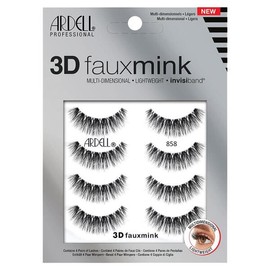 Ardell 3D 가짜 밍크 속눈썹 858 - 인비저밴드가 있는 가벼운 인조 속눈썹, 재사용 가능한 스트립 4쌍 [3D Faux Mink 859] Ardell 3D Faux Mink Lashes 858 - Lightweight Synthetic Lashes with InvisiBand, Reusable Strip, 4 Pairs [3D Faux Mink 859]